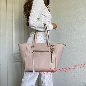 NWT Michael Kors Retail Carine Medium Pebble Leather Soft Pink Zip Tote Bag
